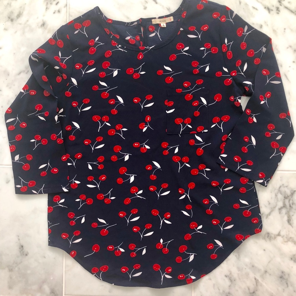 Le Lis Small Cherry Print Long Sleeve Top